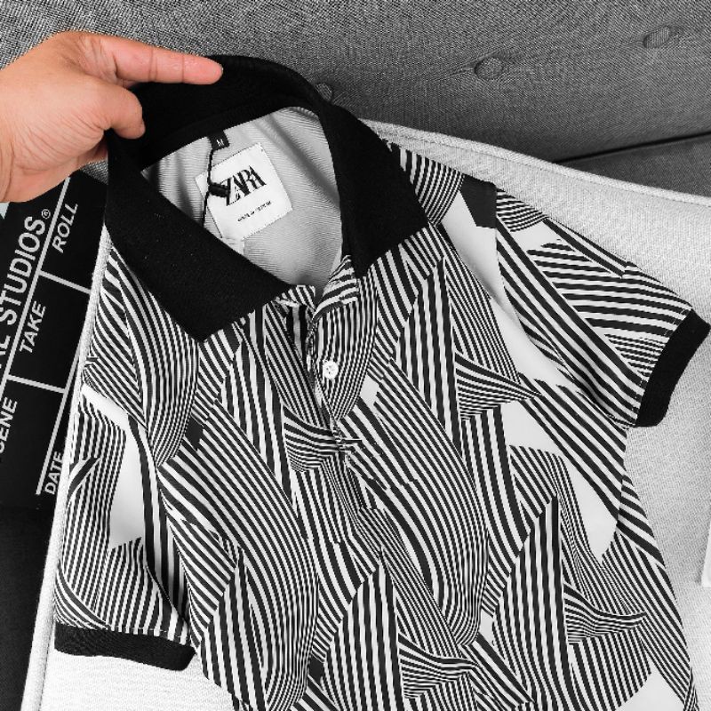 Áo thun nam ngắn tay có cổ thể thao thun lạnh thoáng mát hoa văn