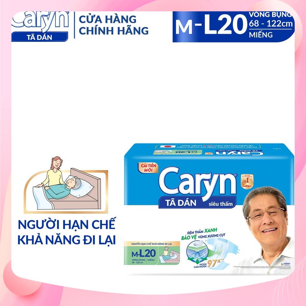 Tã bỉm dán Người lớn Caryn siêu thấm ML 20 miếng,tã người già size ML dành cho người hạn chế khả năng đi lại