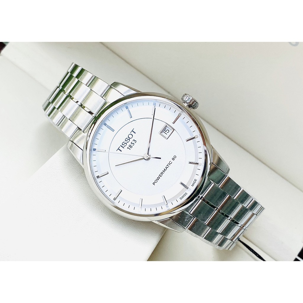 Đồng hồ Nam chính hãng Tissot 1853 Powermatic 80 T086.407.11.031.00 Size 41,Mặt trắng,Lịch-Máy cơ-Dây kim loại cao cấp