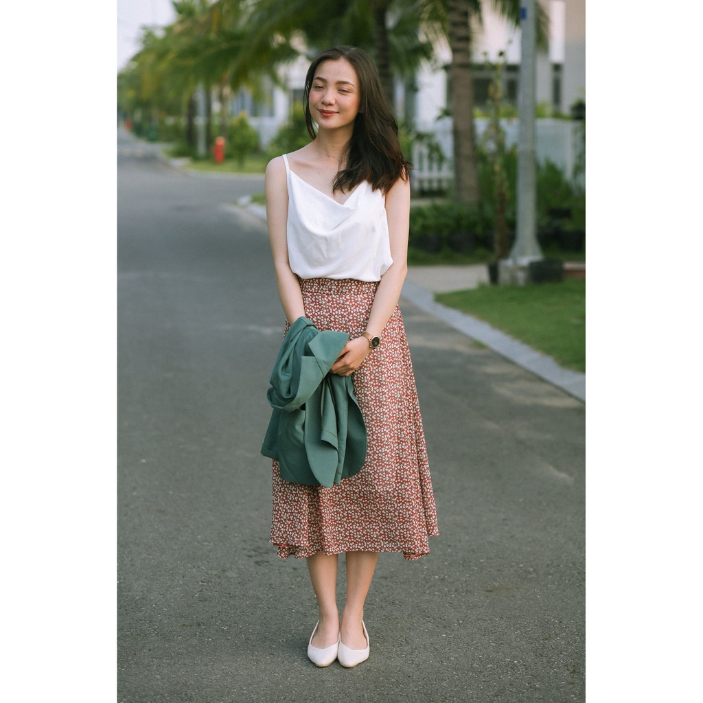 Chân váy midi chữ A dáng dài hoạ tiết hoa nhí vintage V210537 (có 4 màu: xanh rêu, tím nhạt, đỏ gạch, nâu đất) | BigBuy360 - bigbuy360.vn