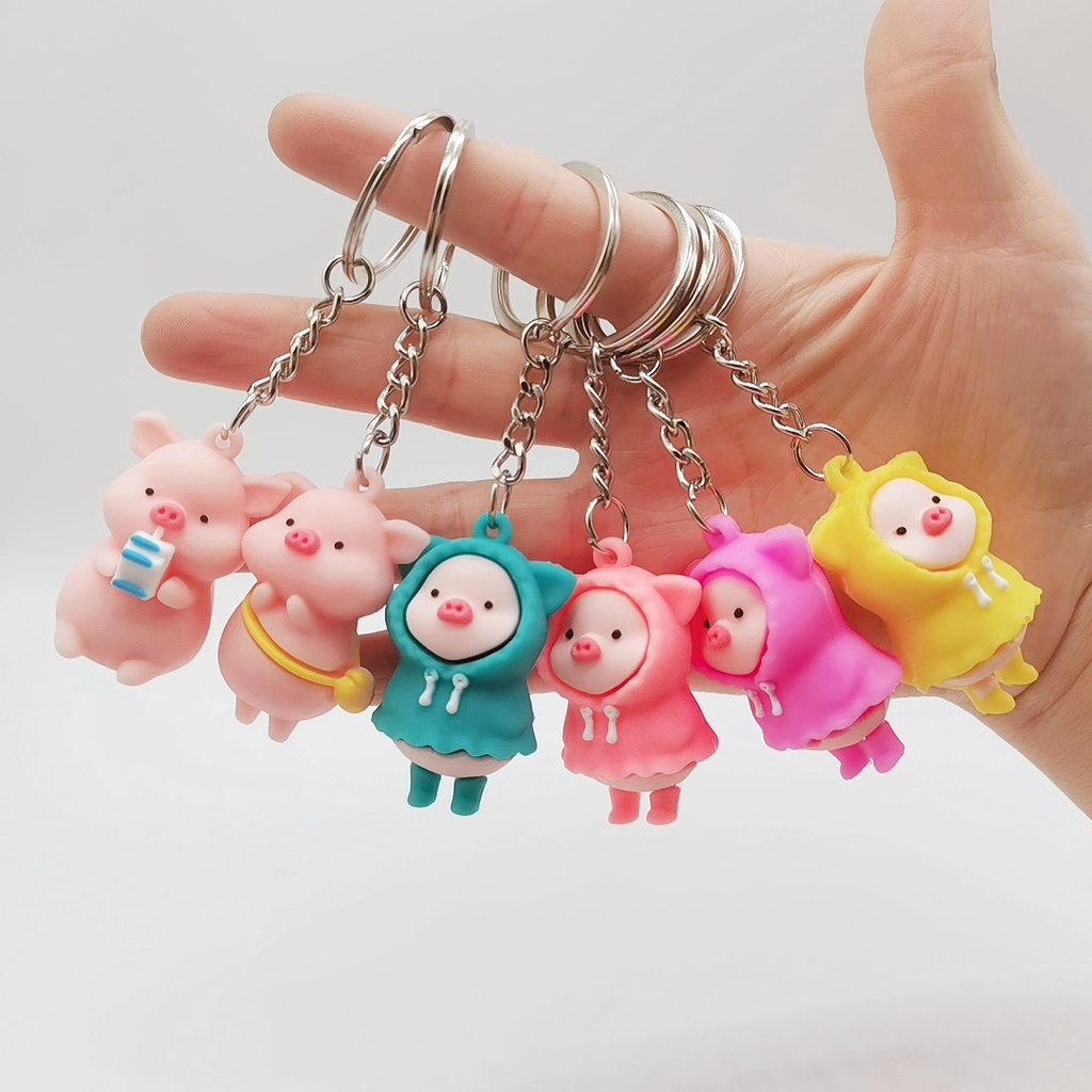 Móc Khóa Heo Con Mặc Áo Ấm Siêu Dễ Thương - Móc Chìa Khóa Heo Mini Hồng DUASHOP.