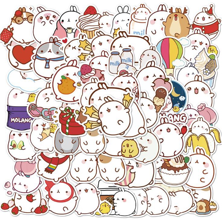 Sticker MOLANG nhựa PVC không thấm nước, dán nón bảo hiểm, laptop, điện thoại, Vali, xe, Cực COOL #126