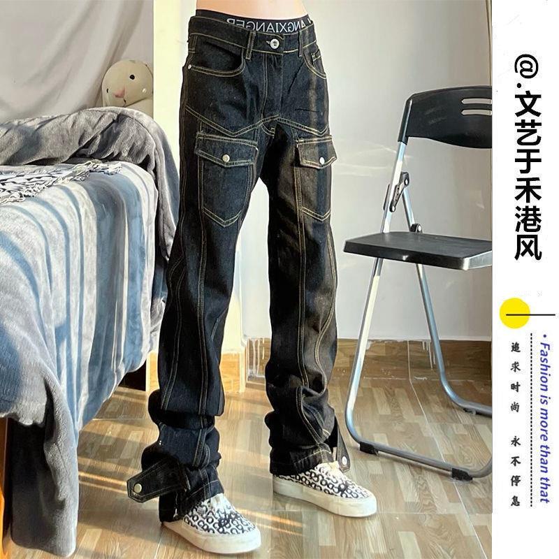 ✨Spot Ins✨Quần Jean Ống Rộng Có Khóa Kéo Phong Cách Hip Hop Cổ Điển Độc Đáo Cho Nam Và Nữ