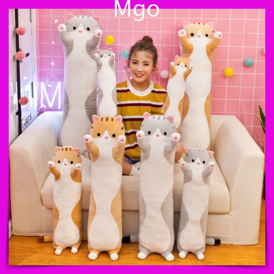 Gối Ôm Gấu Bông Mèo Dài Mền Mại Bông Tuyết Siêu Mịn Siêu Mát Dễ Thương Ôm Ngủ Cực Thích Big Size 110Cm
