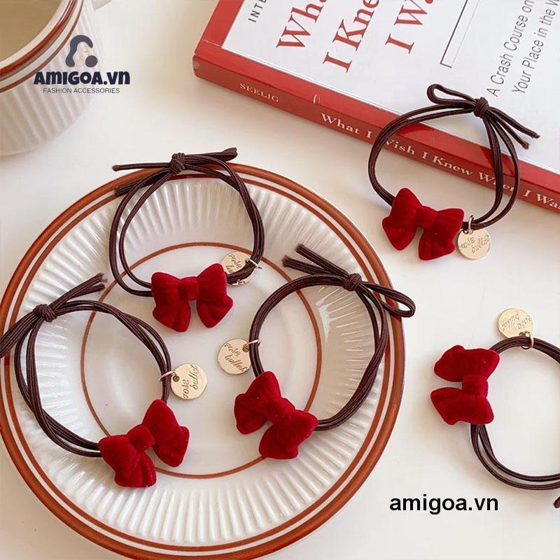 ✨✨Dây Buộc Tóc Da Họa Tiết Bướm Phong Cách Retro Đơn Giản Cho Nữ