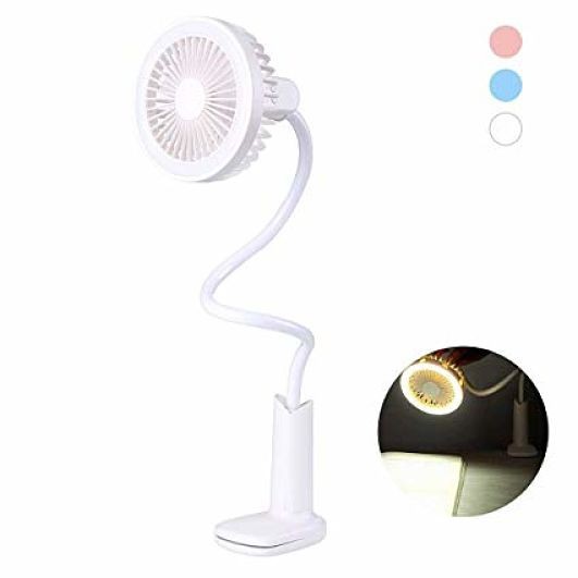 Quạt kẹp mini tích điện Huasa có đèn chiếu sáng dùng cho xe đẩy, nôi, cũi, làm việc, trang điểm... | BigBuy360 - bigbuy360.vn