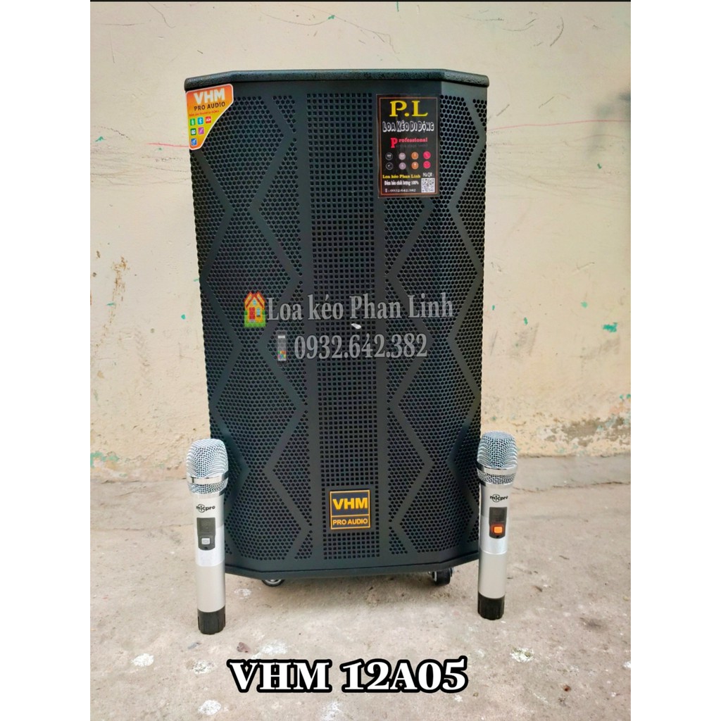 Loa kéo VHM 12A05 bass 3 tất công xuất lớn kèm 2 micro không dây