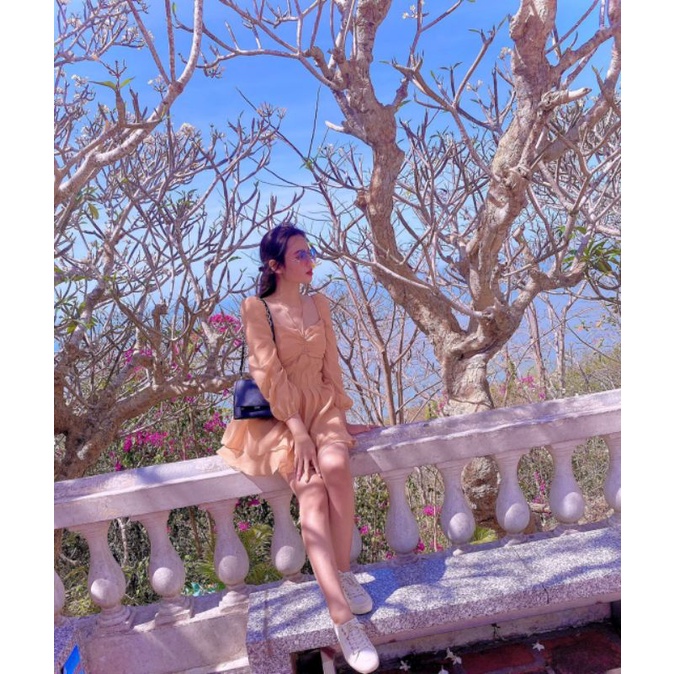 Đầm Tiểu Thư Tay Phồng AU.DESIGN Thiết Kế Sang Chảnh Lộng Lẫy Dáng Xòe Có Mút Ngực Màu Nude Freesize