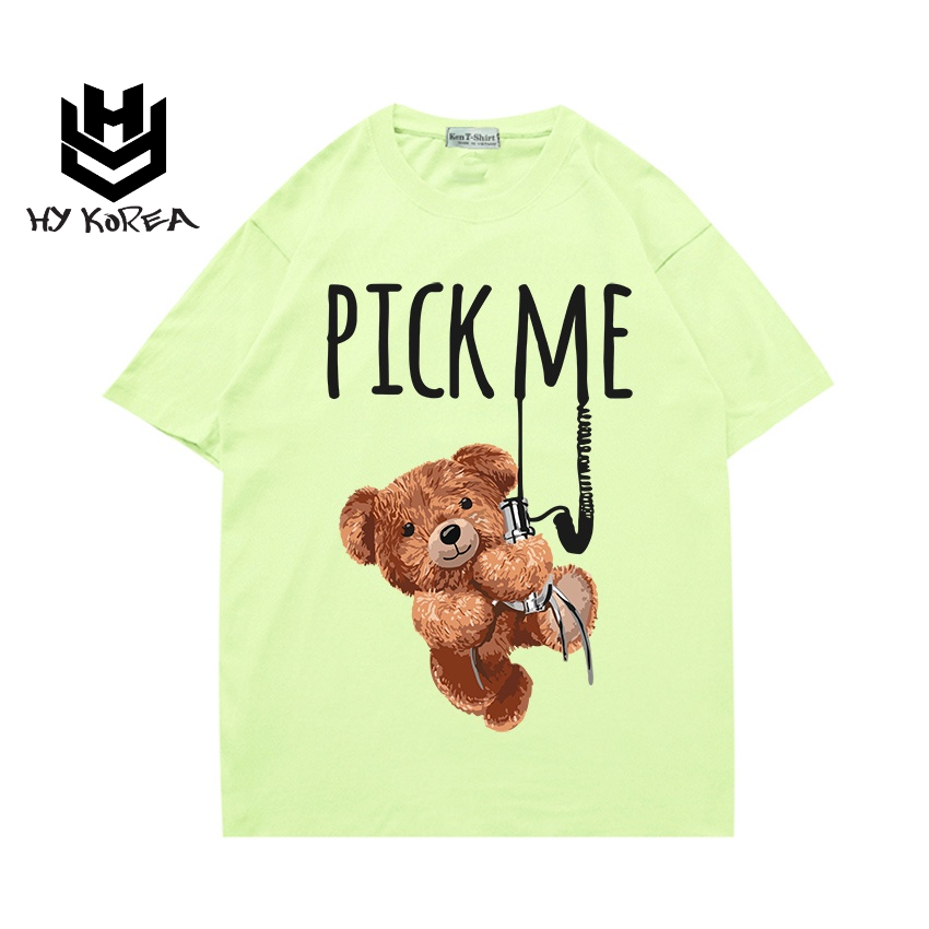 Áo thun HY KOREA tay ngắn form rộng nam nữ in hình Gấu Pick Me 511