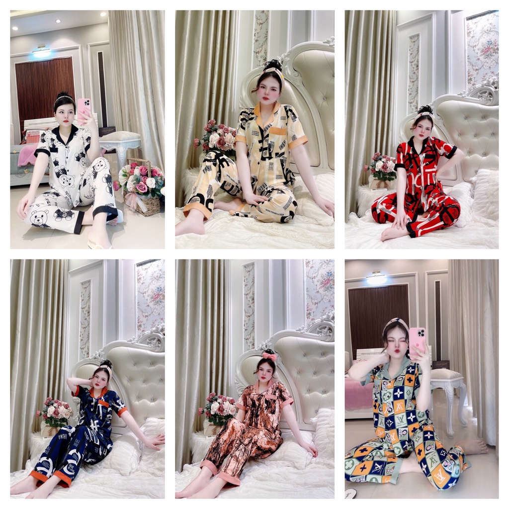 Đồ bộ pijama lụa thái cộc tay quần dài fom dưới 58 kg siêu đẹp