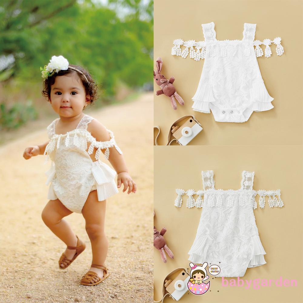 BABYGARDEN-0-24months Baby Girl Summer White Off The Shoulder Ruffled Romper Bodysuit Birthday Gift