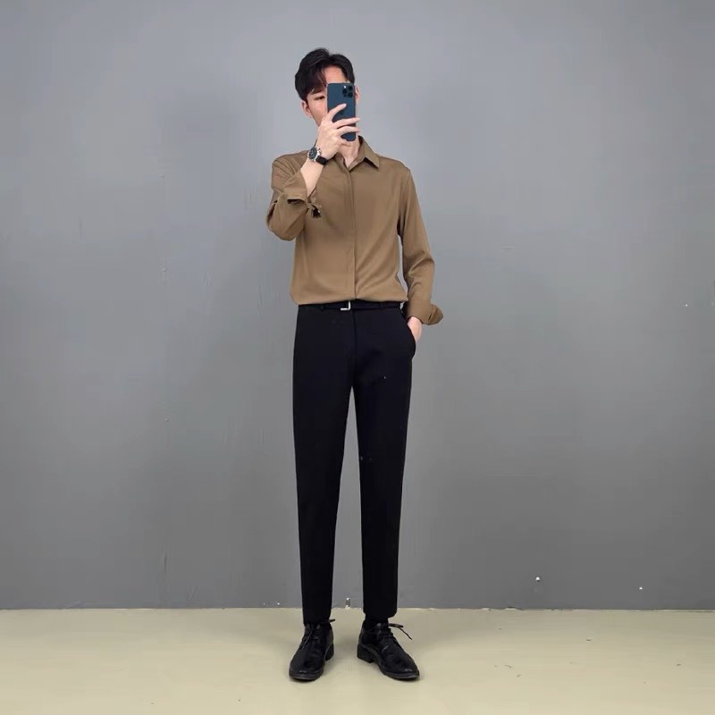 Áo Sơ Mi nam che khuy Cao Cấp không nhăn kiểu đẹp màu Đen Trắng Ghi Xanh - form đẹp vừa ôm ,suông rộng công sở Hàn Quốc