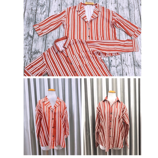 Áo somi sọc cam - 2 kiểu