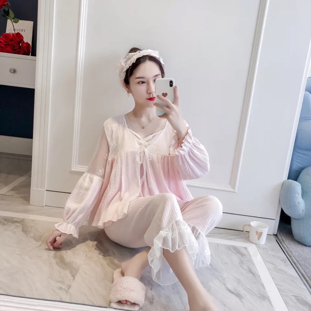 DOJI - Set tiểu thư 4 món( QCCC săn sale) - MUỐI SLEEPWEAR M10