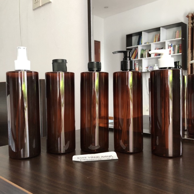 Chai nhựa màu nâu vòi Nhấn pump 500ml / 300ml 200ml / 150ml / 100ml / 50ml  - Vỏ chai Pet nâu Chiết Mỹ phẩm , sữa tắm