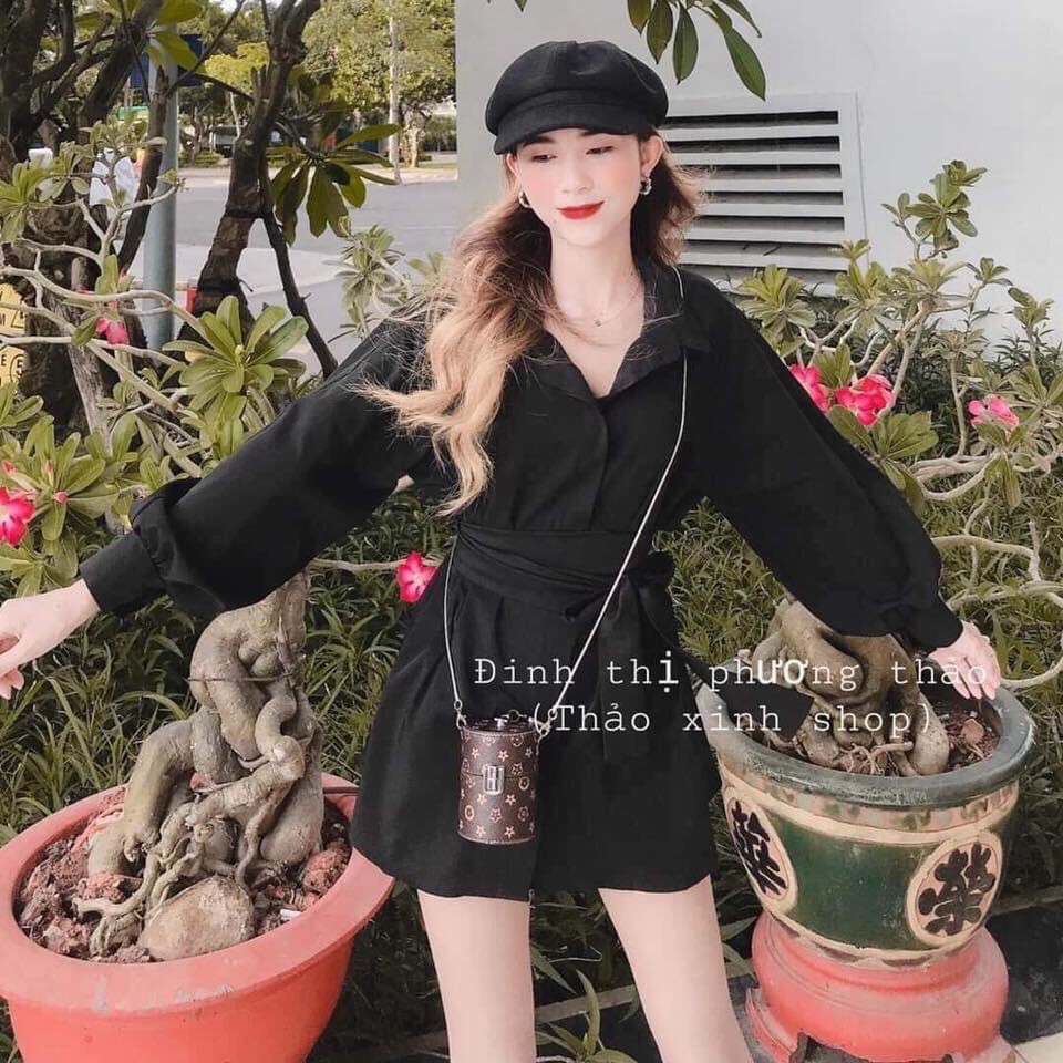 Sét Bộ Sơ Mi Trend Mới Cổ Bả Tay Dài Cột Nơ Bụng Xì Teen TTSA0736