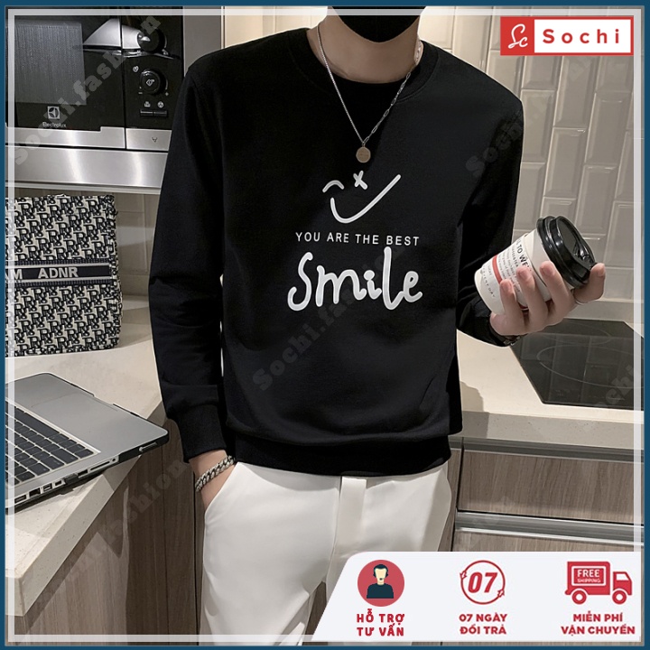 Áo sweater nam tay dài, áo nam thu đông cổ tròn mịn đẹp, thời trang lạ mắt in Smile mã SW8.09 | BigBuy360 - bigbuy360.vn