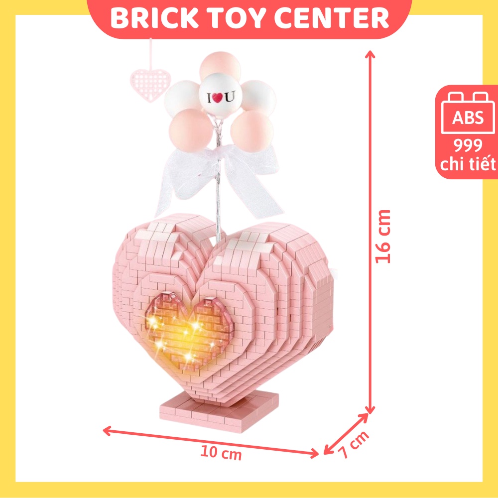 Đồ chơi lắp ghép DIY quà tặng người yêu trái tim có đèn phát sáng 999 chi tiết quà tặng Valentine