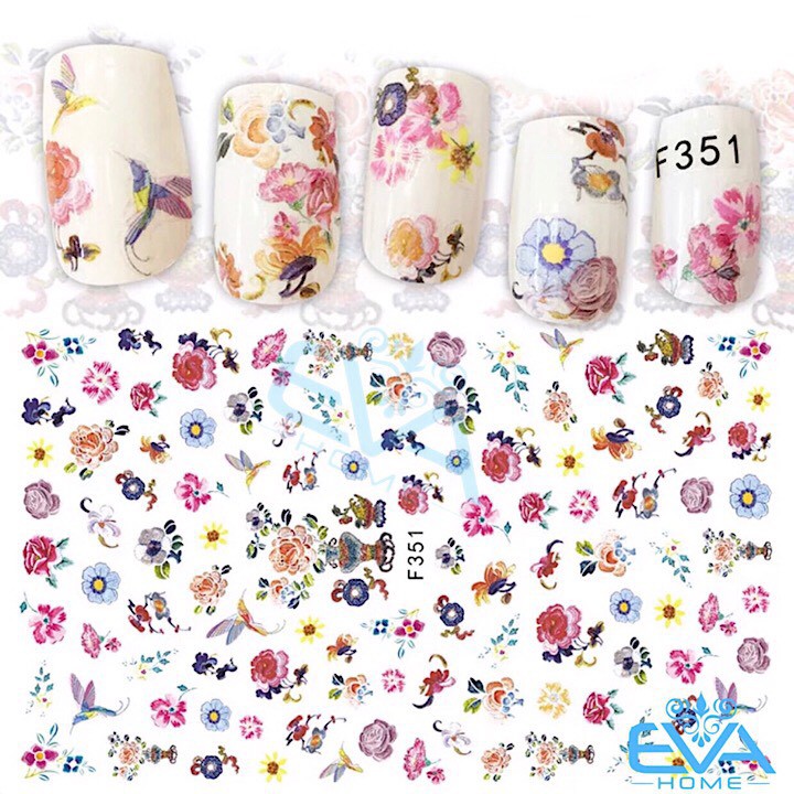 Miếng Dán Móng Tay 3D Nail Sticker Tráng Trí Hoạ Tiết Bông Hoa F351