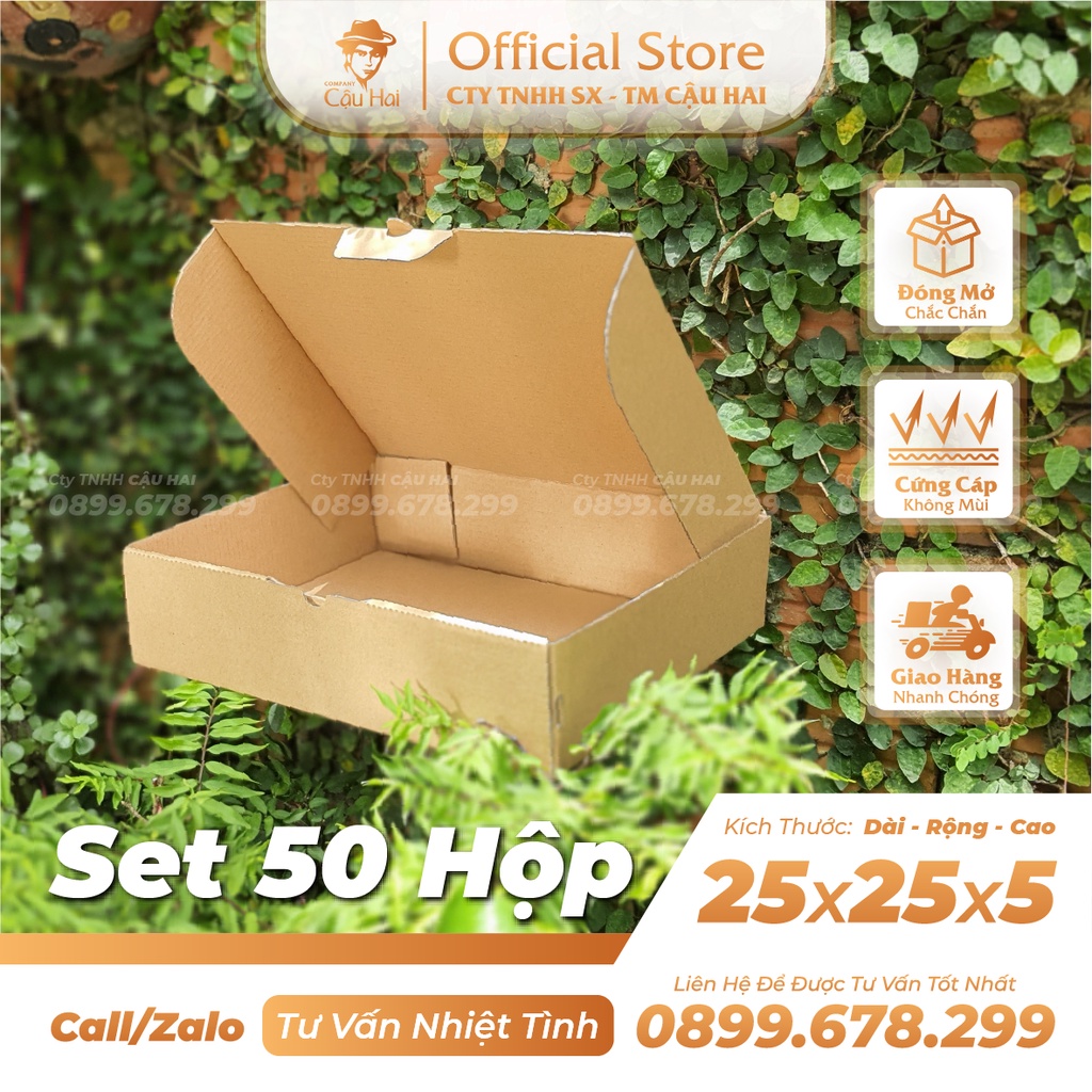 Set 50 Hộp carton nắp GẬP 25x25x5