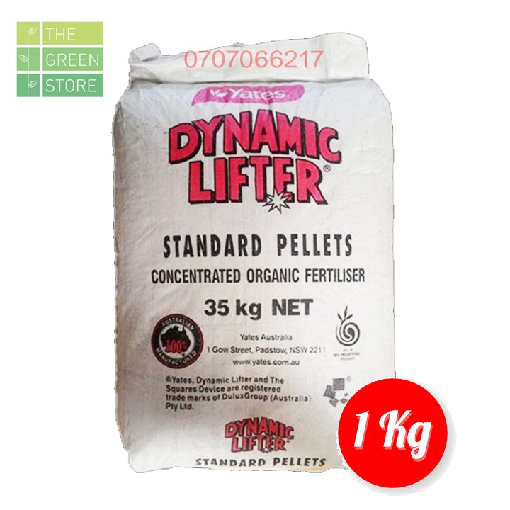 1Kg Phân hữu cơ Úc - viên tan chậm DYNAMIC LIFTER (bán lẻ từ bao 35kg) cho phong lan, hồng, mai, hoa kiểng, rau sạch