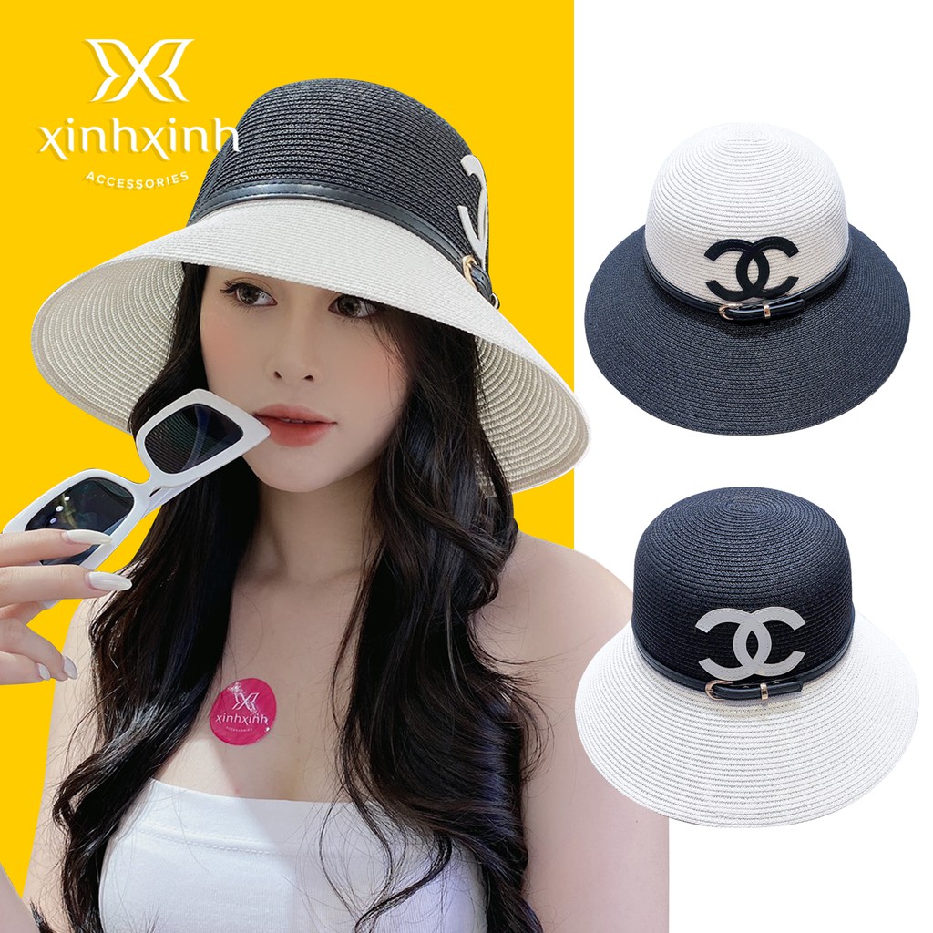 Mũ cói lụa cao cấp đai khuy thời trang - Xinh Xinh Accessories