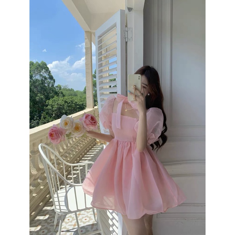 FREE SHIP ĐẦM VOAN XỐP NỮ TAY BỒNG BÚP BÊ CỰC XINH PU THỜI TRANG HHP