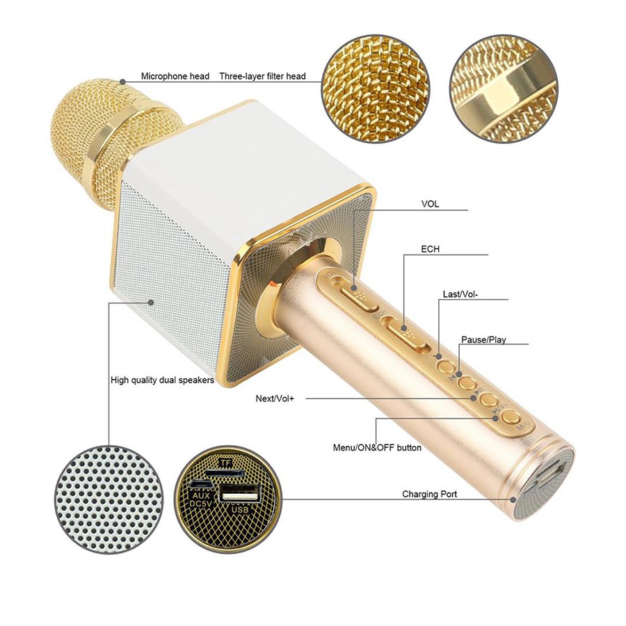 Micro Karaoke Bluetooth  w858 -Q7  loại 1 nghe  lớn hãng toshing hãng pin 2000MAH