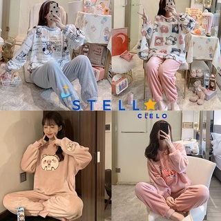 Bộ đồ ngủ nữ bộ nhung bông dài tay mặc nhà nữ - Quần áo ngủ mùa đông xuân thu hè kiểu dáng dễ thương