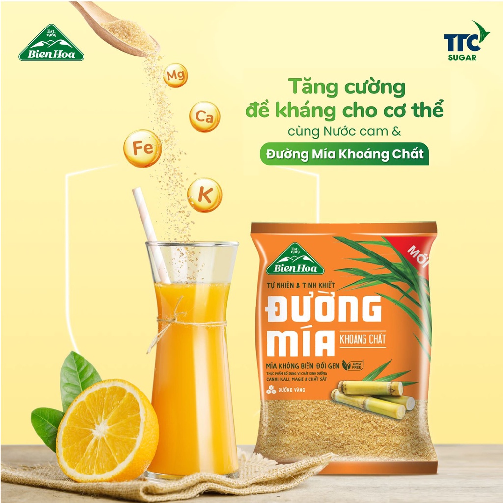 Combo 2 Đường mía khoáng chất Biên Hòa 1kg/túi