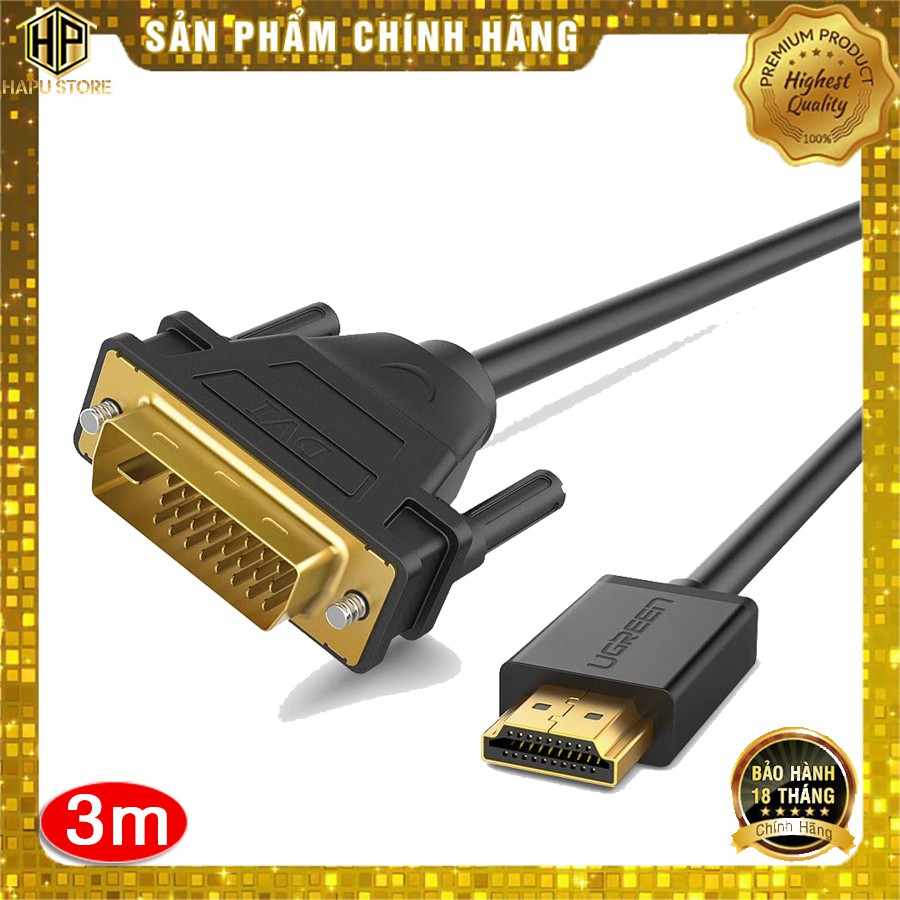 Cáp HDMI sang DVI 24+1 Ugreen 10136 dài 3m chính hãng - Hapustore