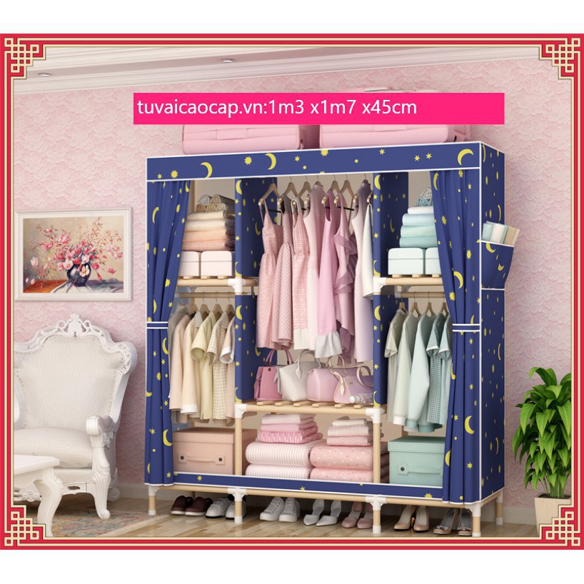 Tủ vải khung gỗ 3 buồng Cỡ To Siêu Chắc Chắn