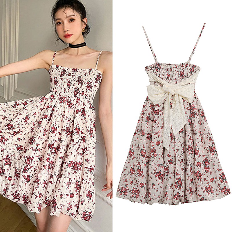 Đầm Hai Dây Họa Tiết Hoa Thời Trang Hàn Quốc Sành Điệu Cho Nữ