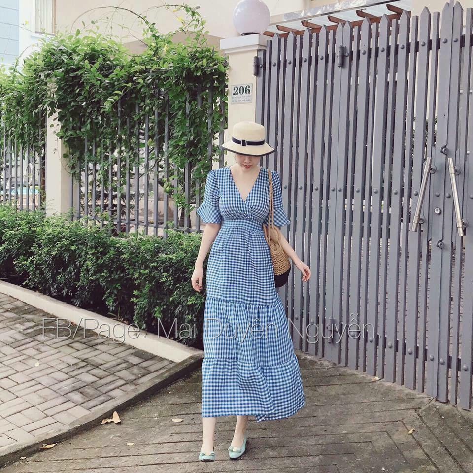 Đầm maxi kẻ caro