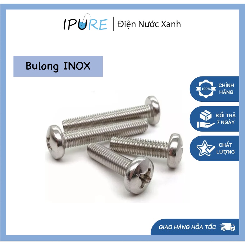 Bù lông INOX M4/ M5/ M6 pake đầu dẹp thân bulong 100 con Vít bake đầu chìm thép có tán ê-cu (1 bịch) - DNX IPURE