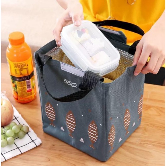 Túi giữ nhiệt họa tiết hình cá đựng cơm, thức ăn cao cấp - ngang 19cm x cao 23cm x rộng 17cm