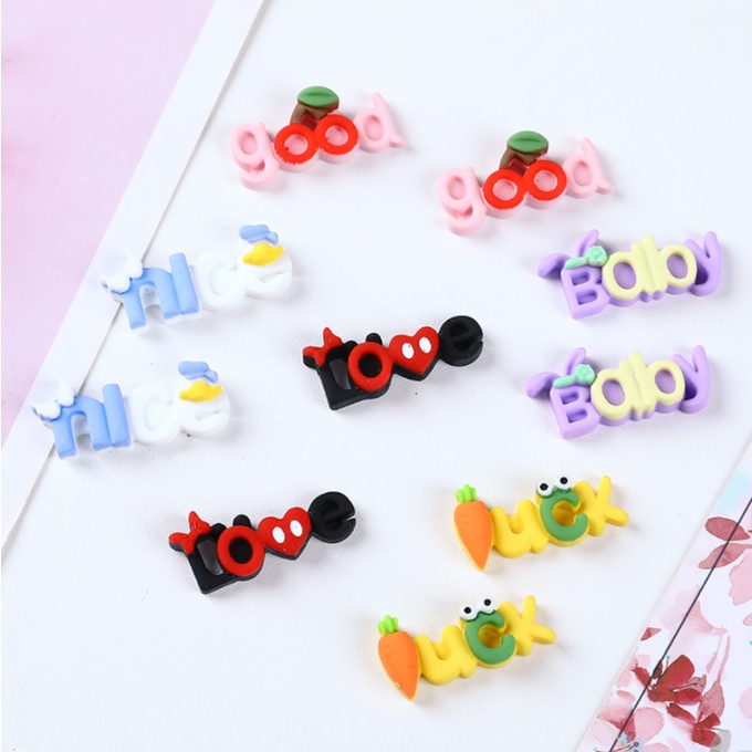 Mẫu charm chữ Nice, Love, Baby, Good, Luck trang trí kẹp tóc,vỏ ôp điện thoại, dán Jibbitz, DIY