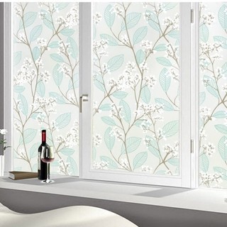 Decal 1m dán kính mờ trang trí cửa kính chống nhiệt khổ 45cm  - hoa sao trắng lá xanh