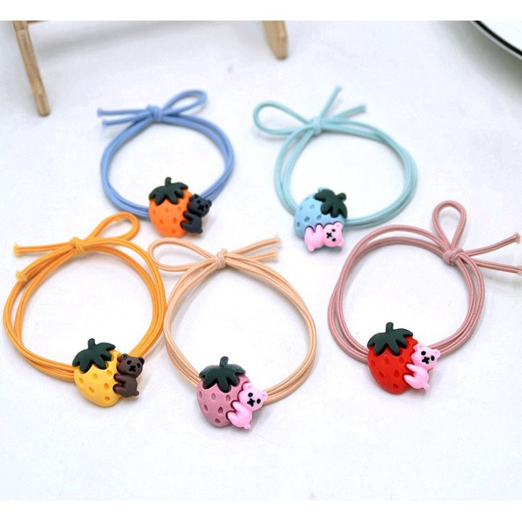 [Mã FAMARAL1 giảm 10K đơn 50K]Thun Cột Tóc Hình Gấu Dâu Dễ Thương Style Hàn Quốc Hot Trend Nhiều Màu Tùy Chọn