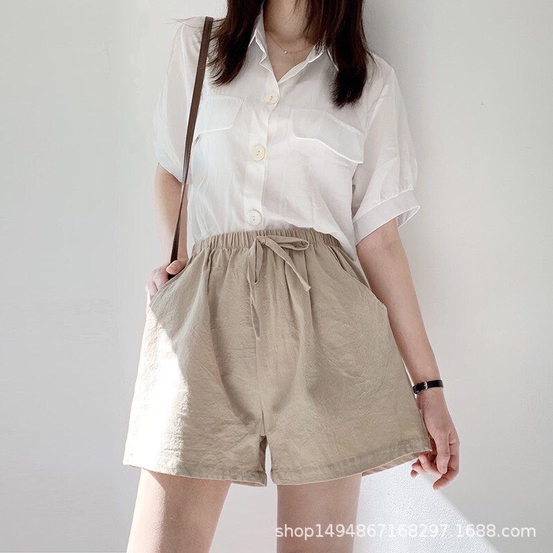 Quần short nữ, quần đùi nữ ống rộng cạp chun chất đũi - fashionworld18 | BigBuy360 - bigbuy360.vn