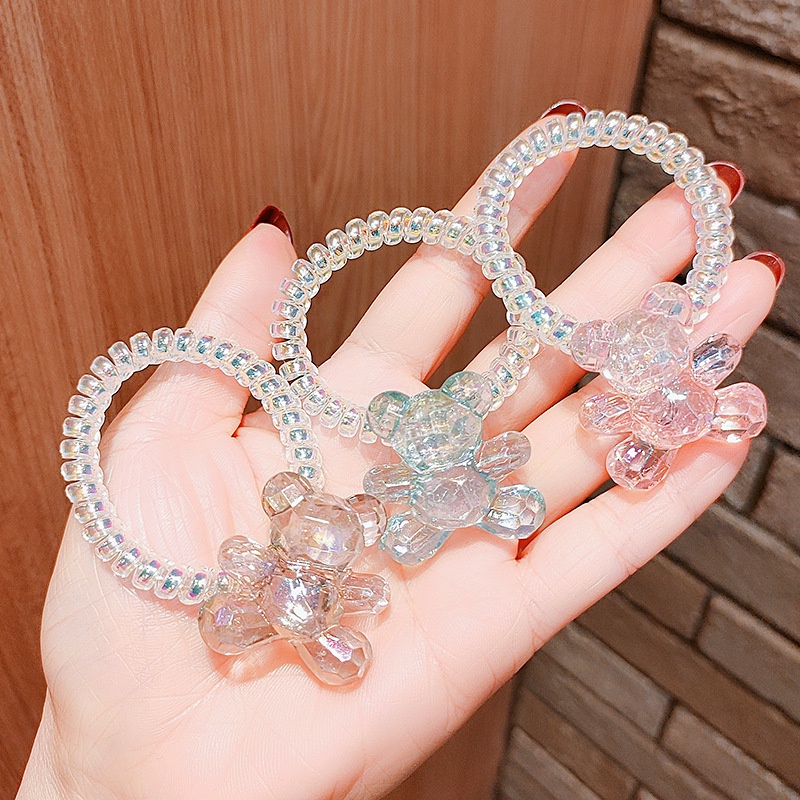 Dây buộc tóc lò xo đính gấu pha lê nhiều màu không dính tóc CT24