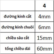 Mũi phay 4mm, 4 me cắt, chất liệu thép gió