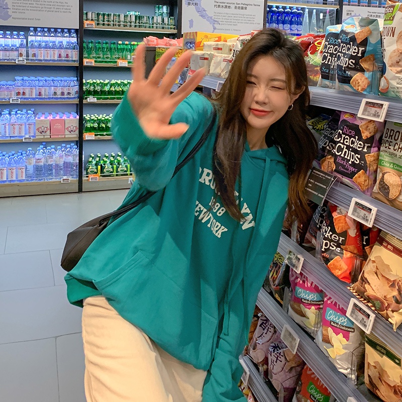 SUXI Áo Hoodies Nữ In Chữ Thời Trang Hàn Quốc Xinh Xắn