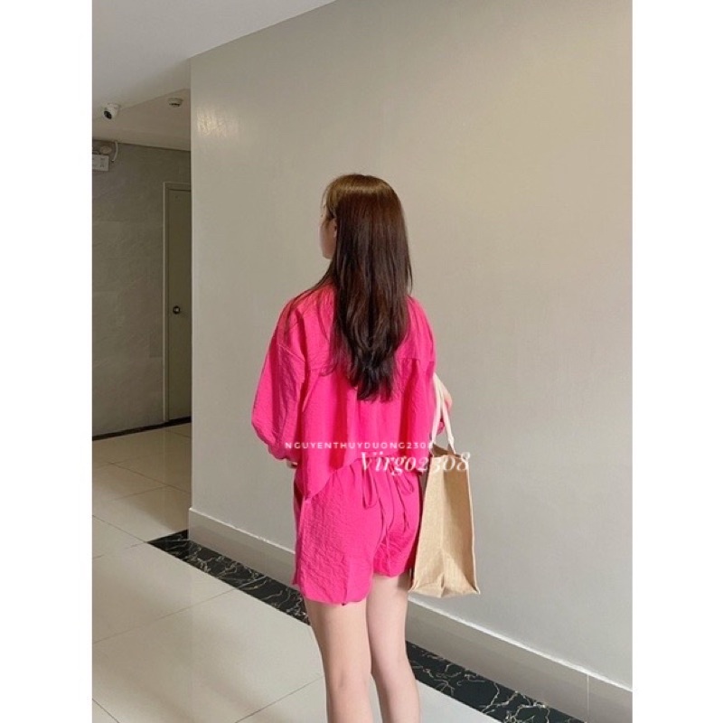 [HÀNG SẴN]SET ÁO THÔ ĐŨI CROPTOP DÂY LƯNG MIX QUẦN SOOC ỐNG RỘNG 214 SIÊU XINH