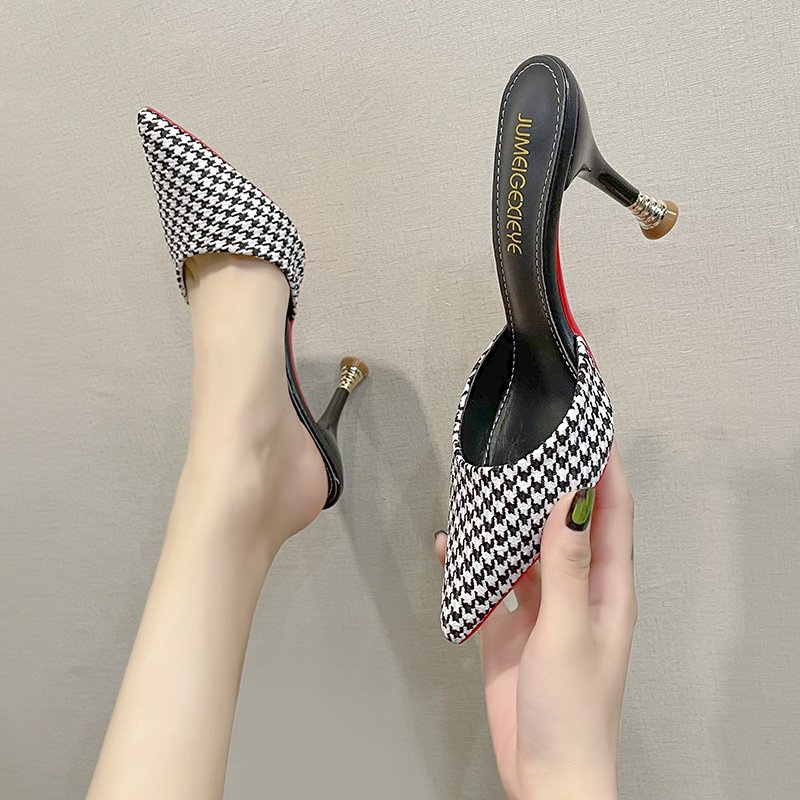 Giày cao gót mũi nhọn kẻ sọc thời trang cho nữ