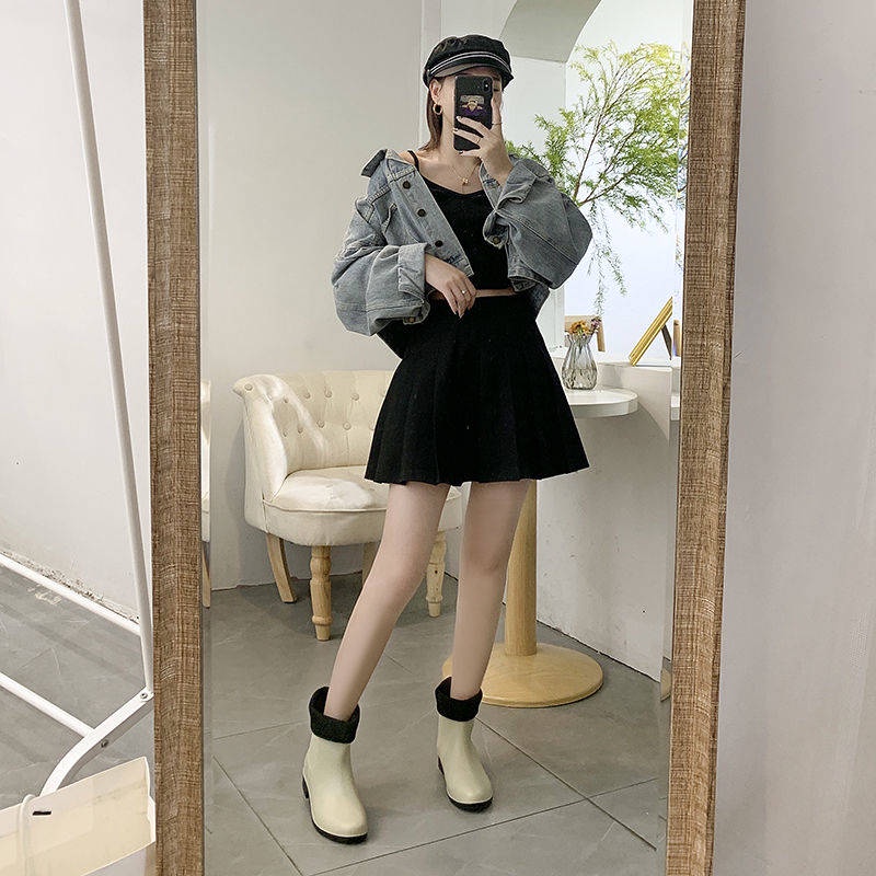 Ủng Đi Mưa Cổ Thấp Lót Nhung Chống Trượt Thời Trang Cho Người Lớn