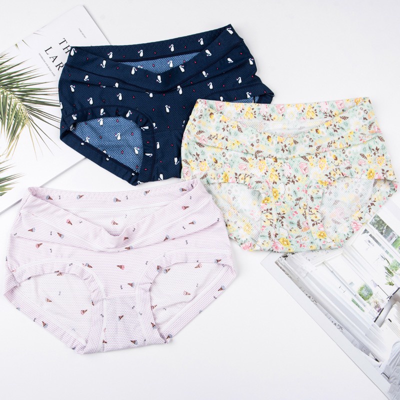 Quần Lót Su Hoa Thông Hơi Cạp Cao 5084