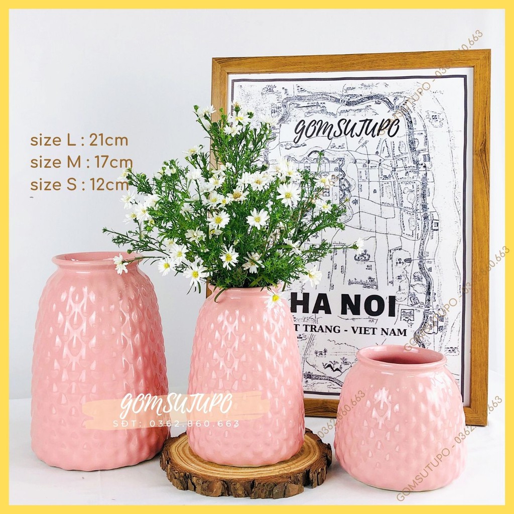 Lọ Hoa Pastel - Dáng Dứa - Gốm Sứ Bát Tràng - Bình Hoa Trang Trí - Decor Nội Thất