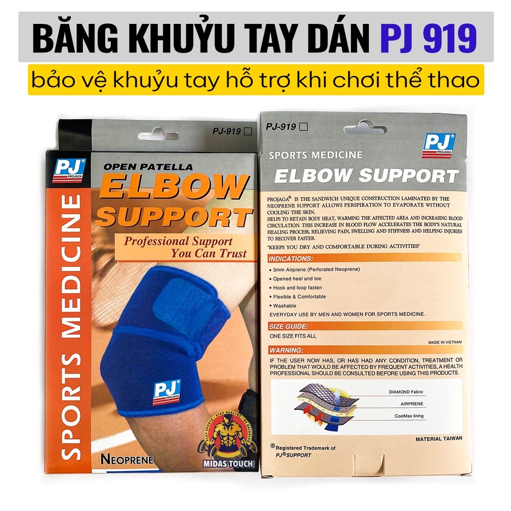 Băng Khuỷu Tay Loại Dán PJ-919 Cao Cấp - Hỗ Trợ Chơi Thể Thao Các Môn Vận Động Tay Tránh Trật Khớp Chấn Thương