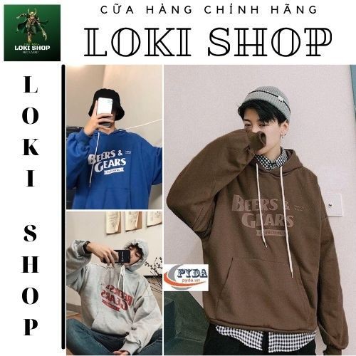 Áo Khoác Hoodie Chống Bụi Cho Nữ Cho Nam LOKI SHOP Có 3 Màu, Nỉ unisex In Hình BEERS & GEARS form rộng